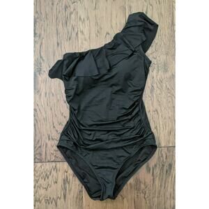 Hilor Black Ruffle One Shoulder Swimsuit